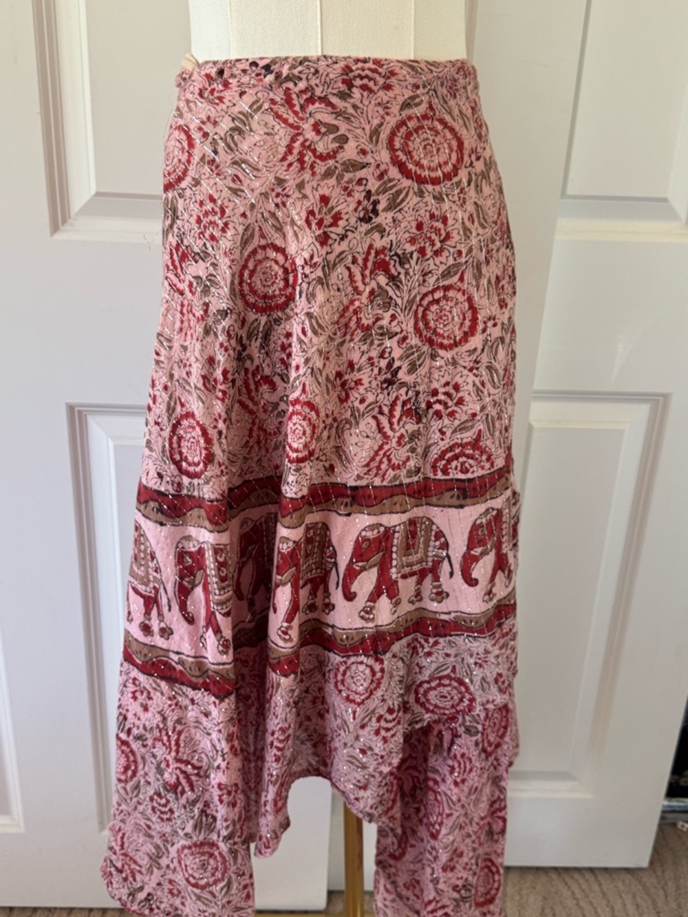 Vintage Style Indian Wrap Skirt with elephants and silver lurex shimmer.